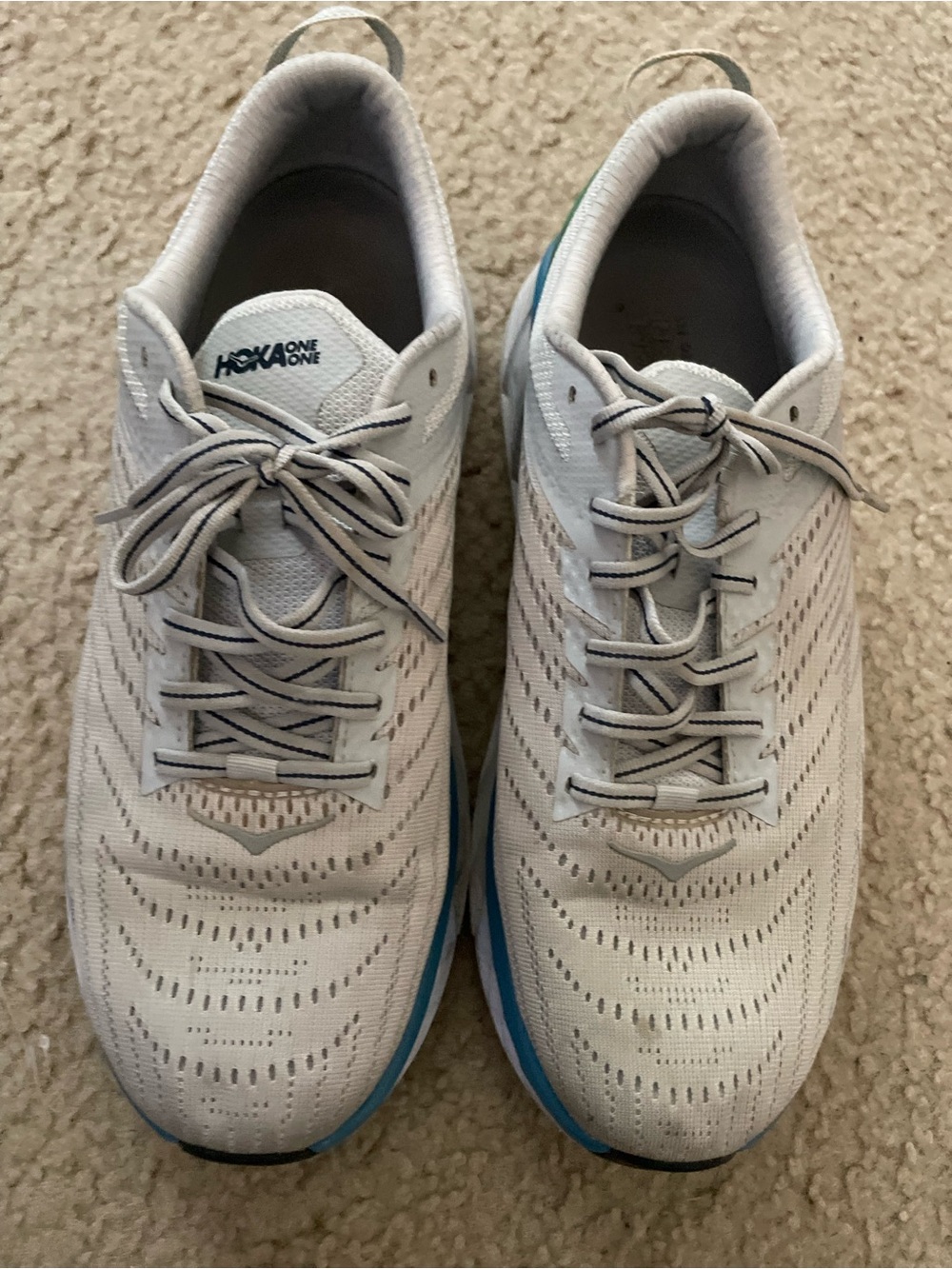 Hoka One One Men's Light Gray and Blue Athletic Running Shoes